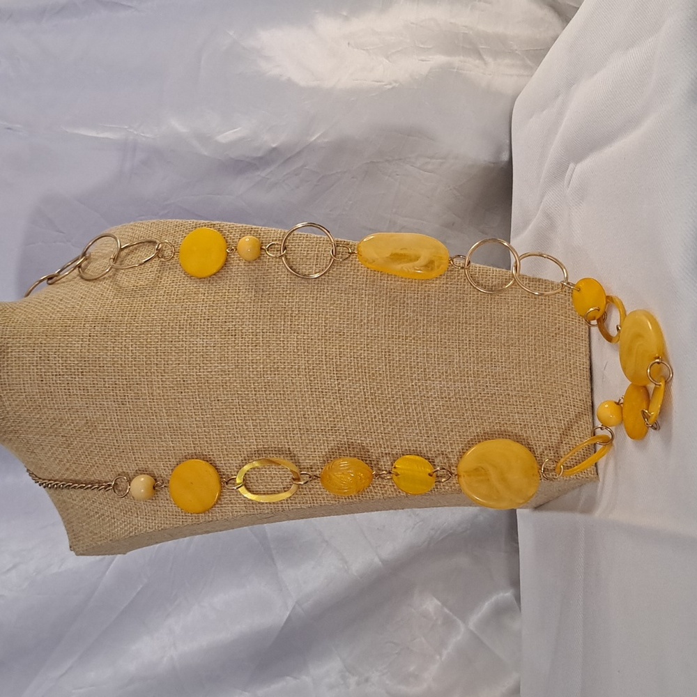 Hand Crafted Yellow Acrylic Necklace Costume Jewelry
